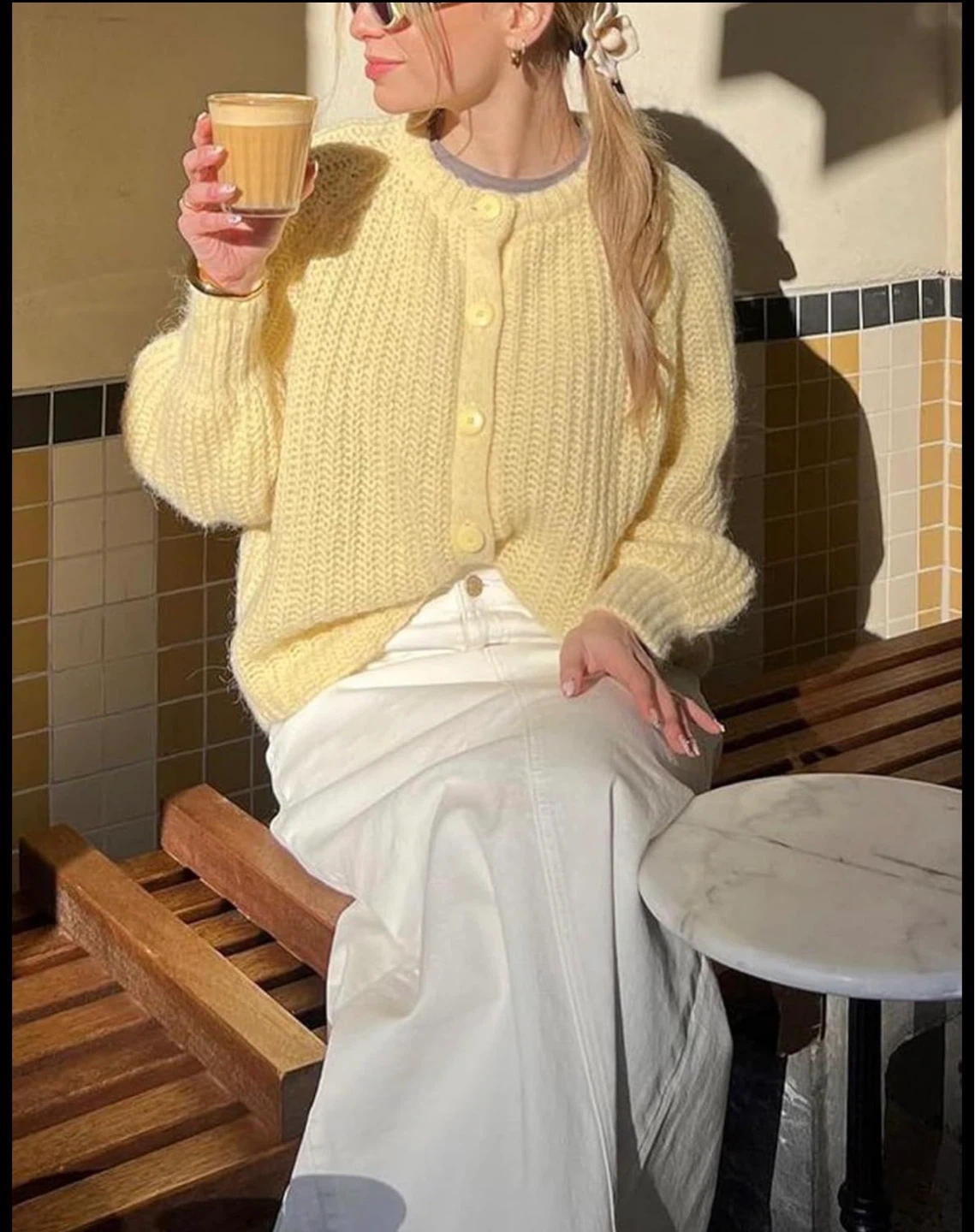Size M Women’s Chunky Ribbed Knit Cardigan – Yellow