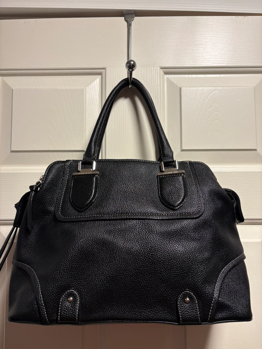 London Fog Black Leather Satchel Handbag