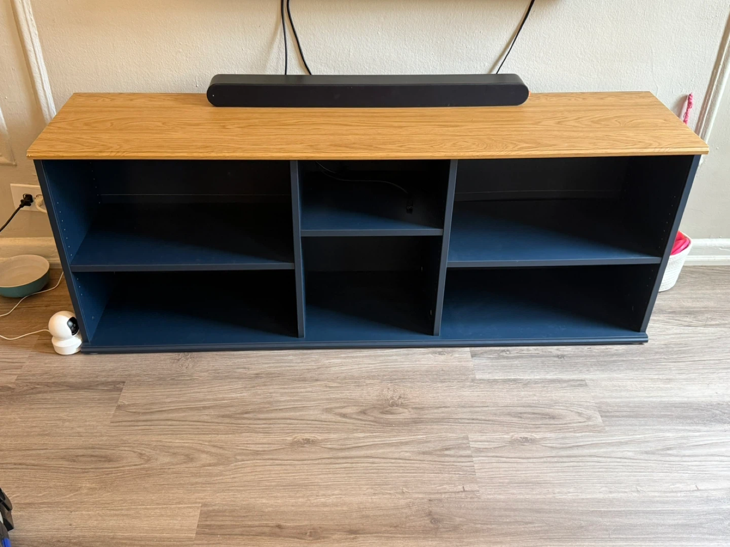 Wooden Top Media Console with Shelves - photo 3
