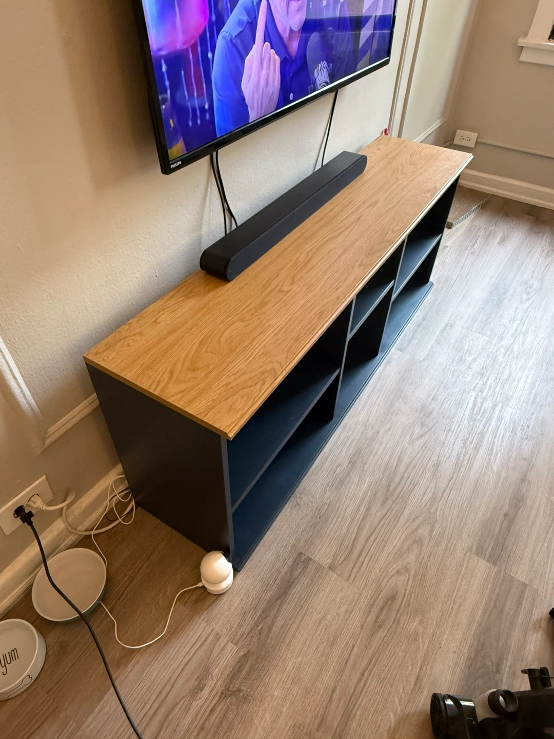 Wooden Top Media Console with Shelves