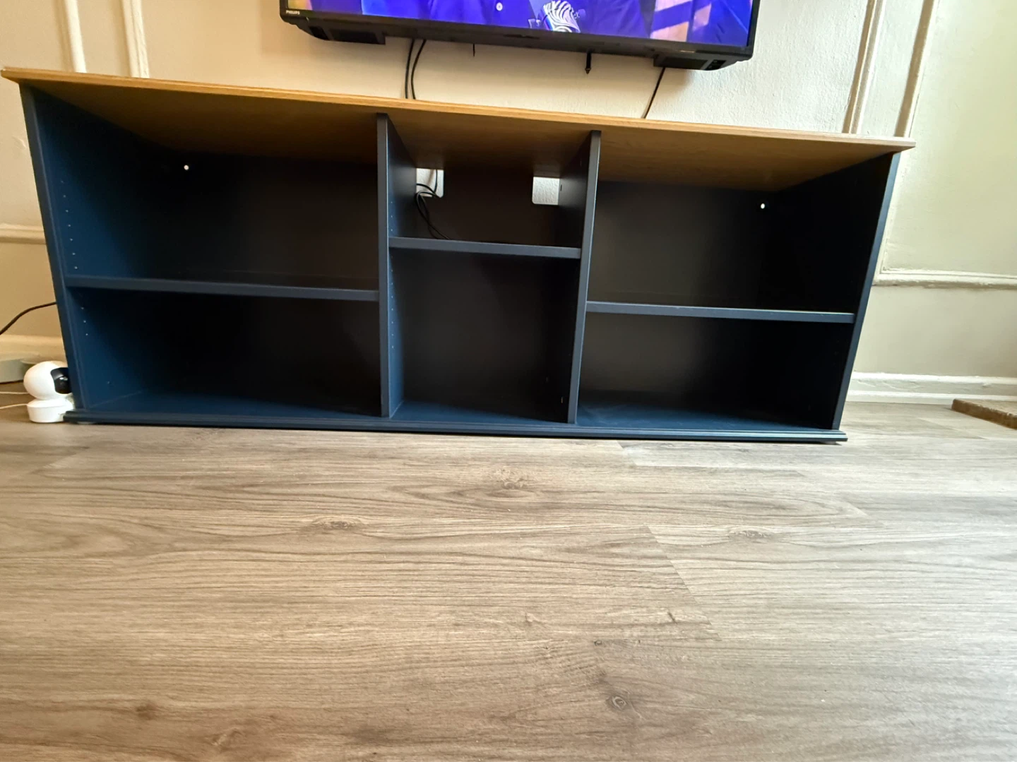 Wooden Top Media Console with Shelves - photo 4