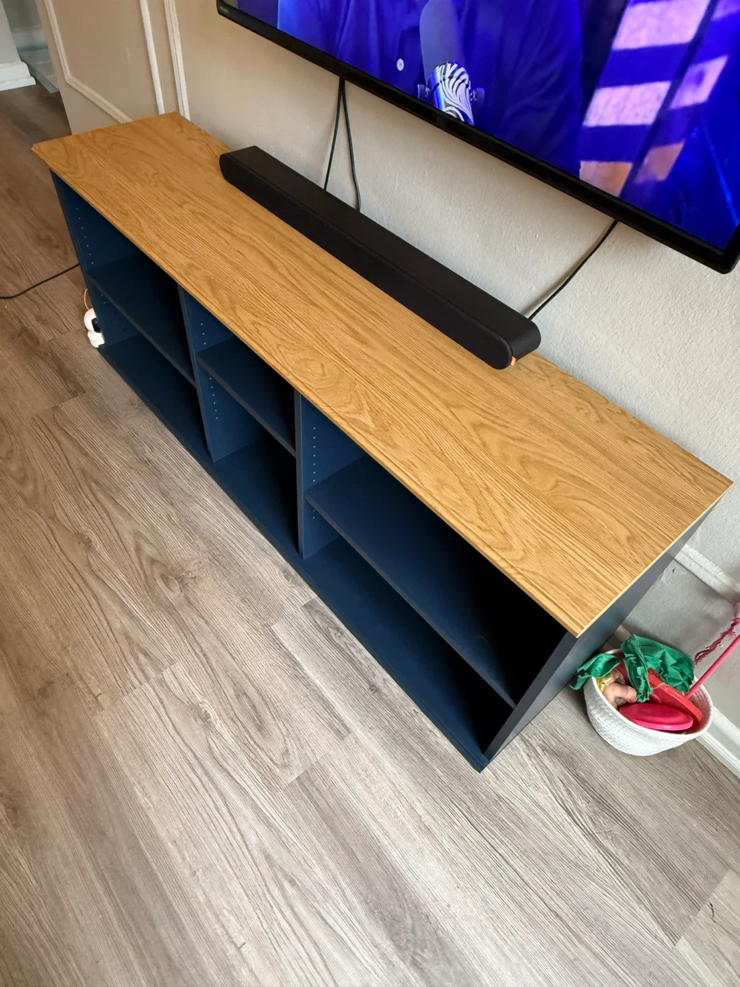 Wooden Top Media Console with Shelves - photo 2