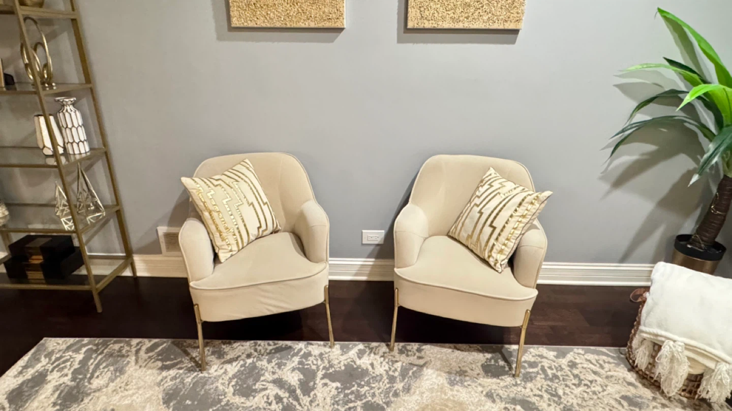 Set of 2 Cream Velvet Accent Chairs with Gold Legs
