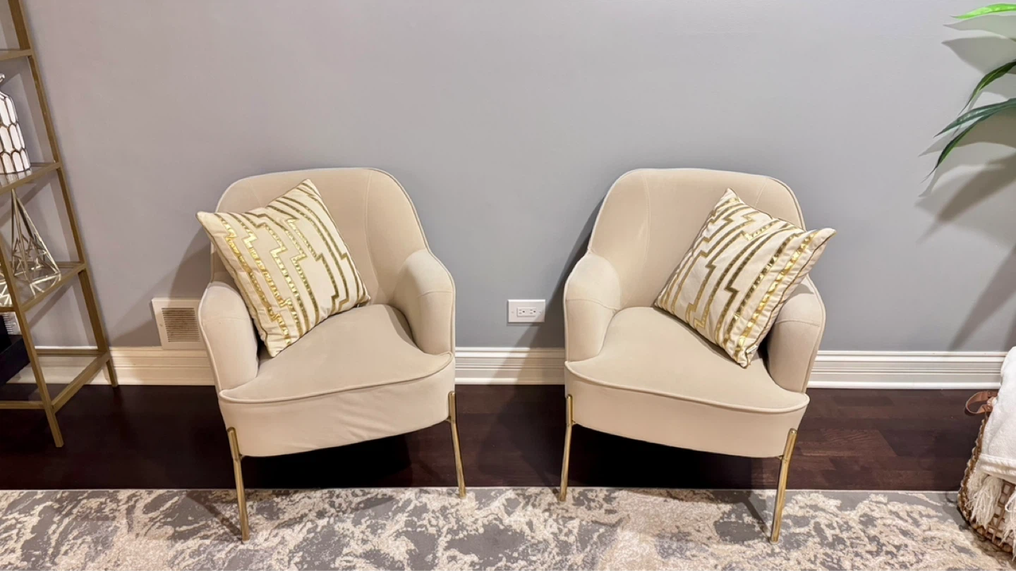 Set of 2 Cream Velvet Accent Chairs with Gold Legs - photo 2