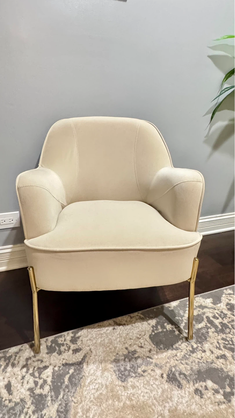 Set of 2 Cream Velvet Accent Chairs with Gold Legs - photo 3