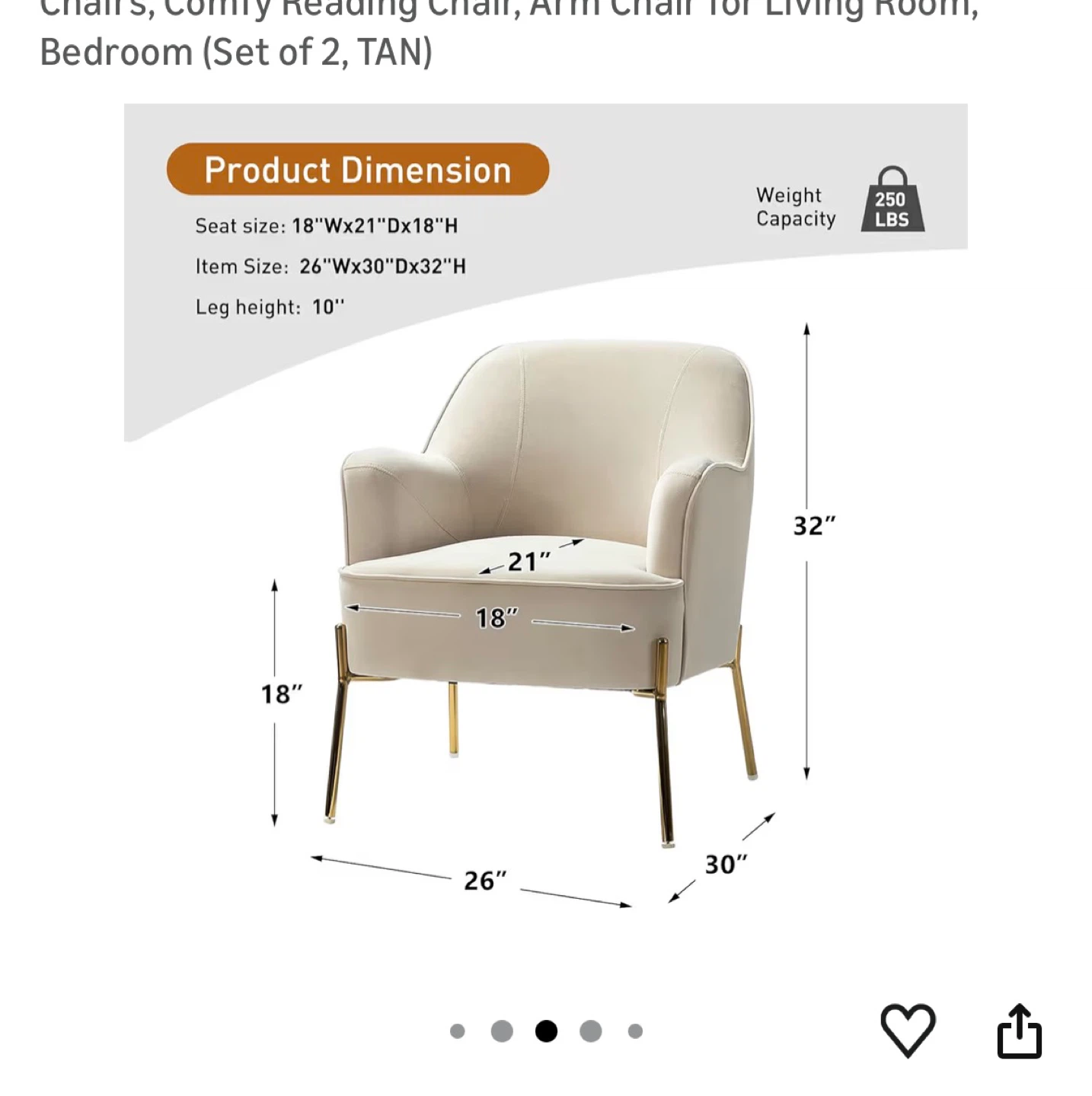 Set of 2 Cream Velvet Accent Chairs with Gold Legs - photo 4