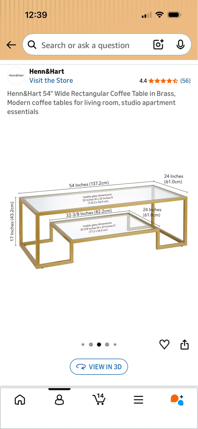 Henn&Hart 54" Rectangular Coffee Table in Brass - photo 5