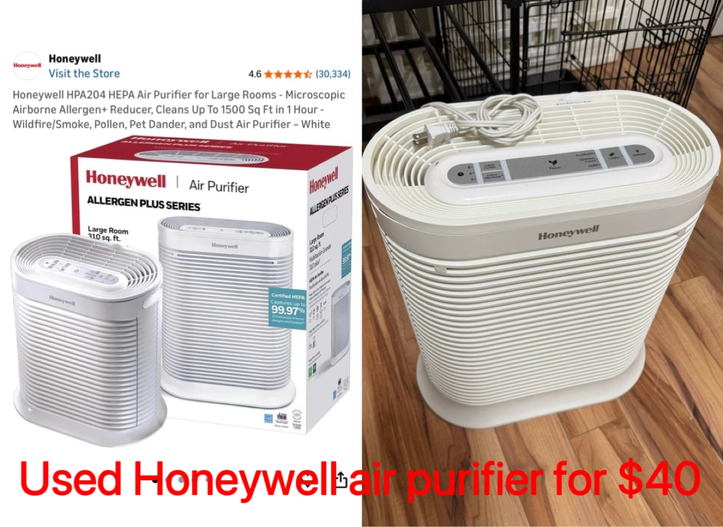 Honeywell HPA204 HEPA Air Purifier for Large Rooms - White