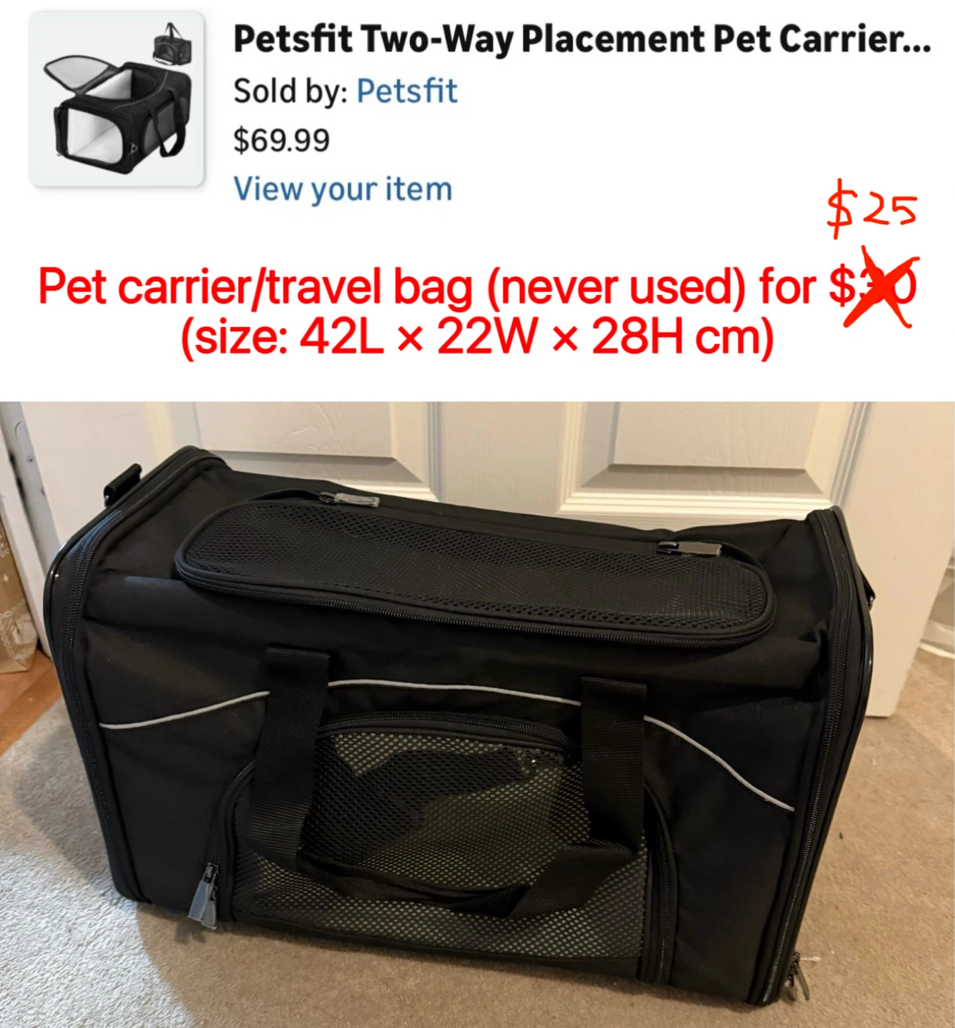 Petsfit Two-Way Placement Pet Carrier - Black