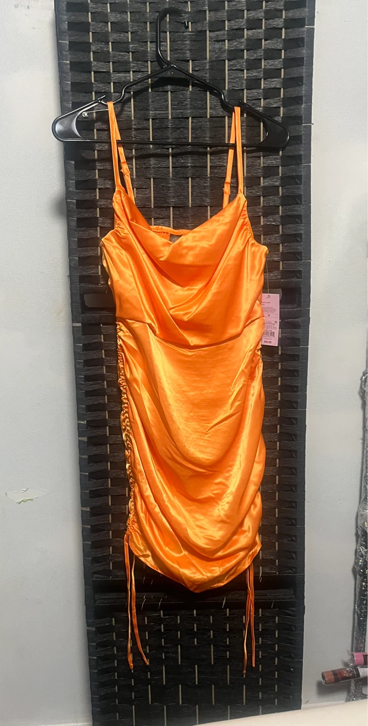 Orange Ruched Mini Dress size S - photo 3