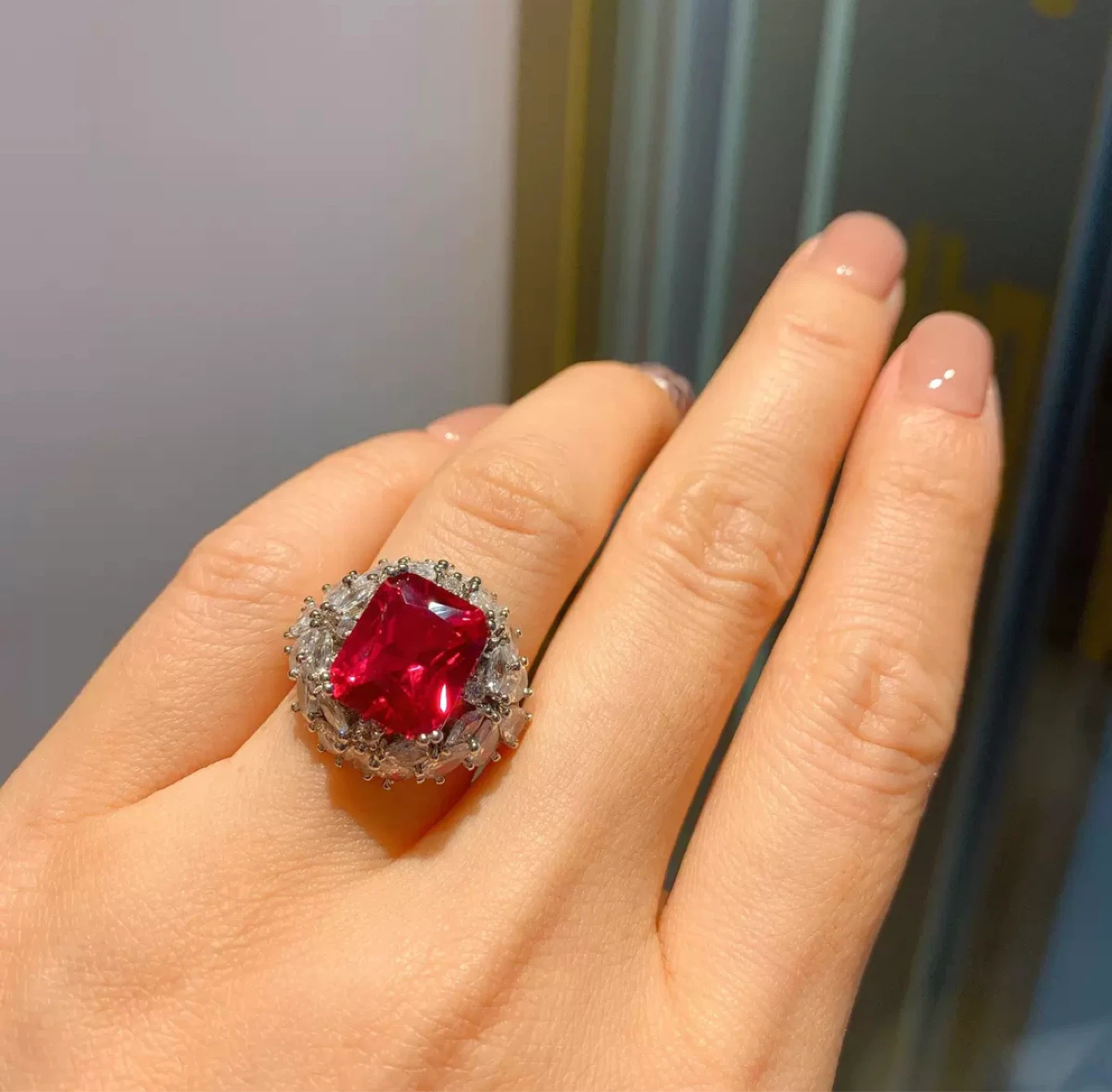 Stunning Radiant Cut Red Ruby-Style Cocktail Ring - photo 2