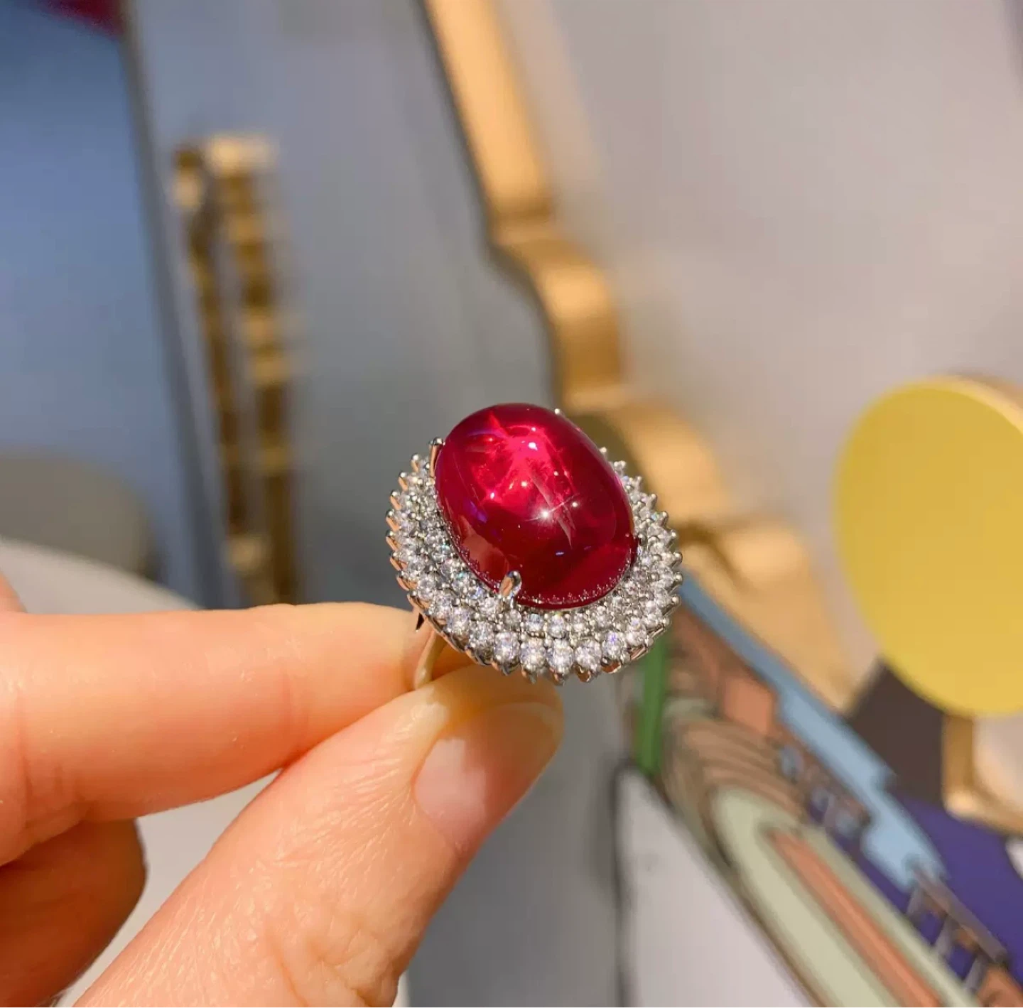 Vintage Glamour! Bold Cabochon Ruby-Style Cocktail Ring