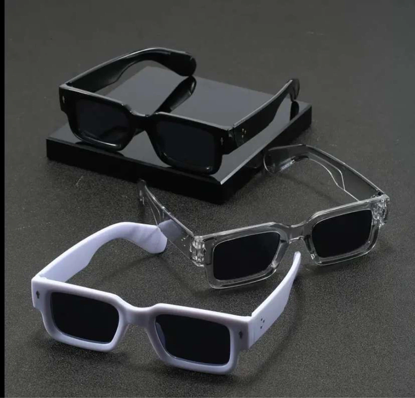 Rectangular Sunglasses - Clear, White, Black Frames - photo 3