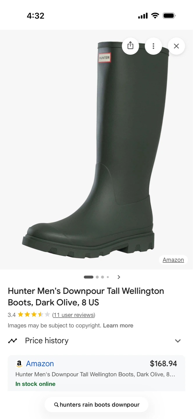 Hunter Men's Downpour Tall Wellington Boots - Dark Olive, 8 US