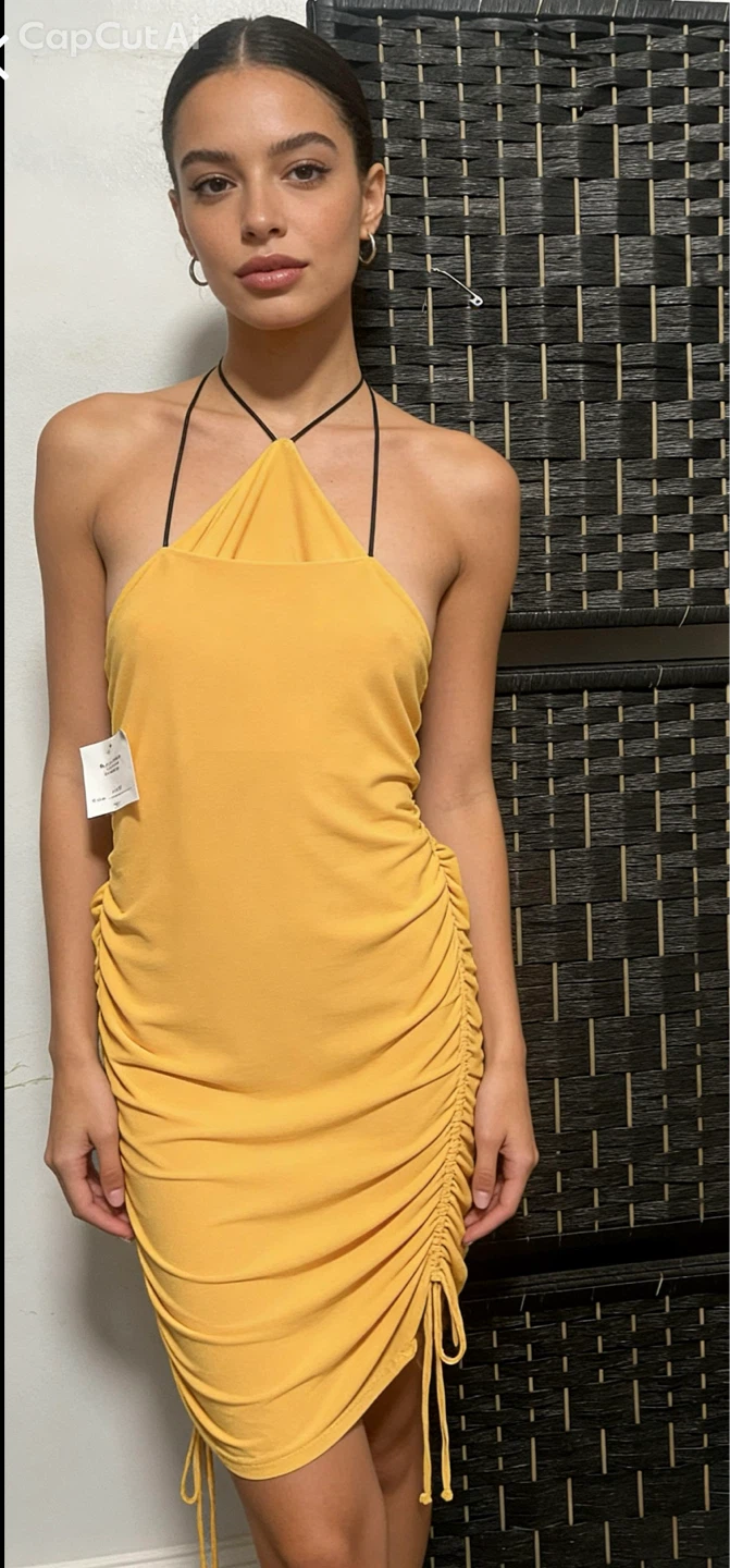 Women's Yellow Ruched Bodycon Dress size M