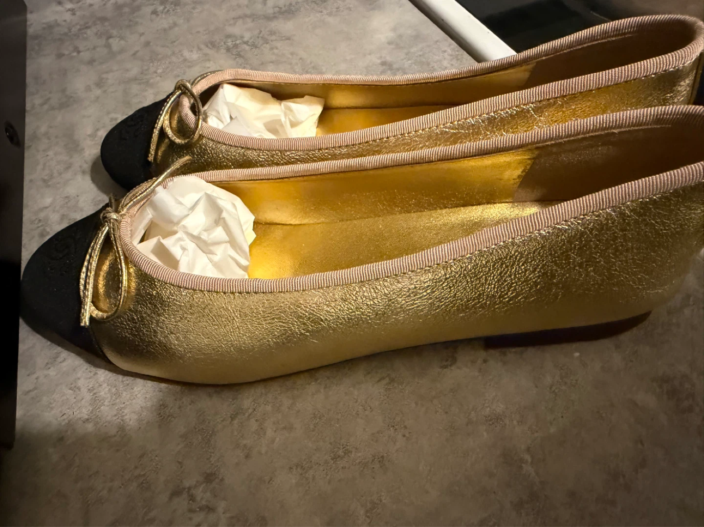Chanel Ballet Flats - Gold/Black Cap Toe - photo 5