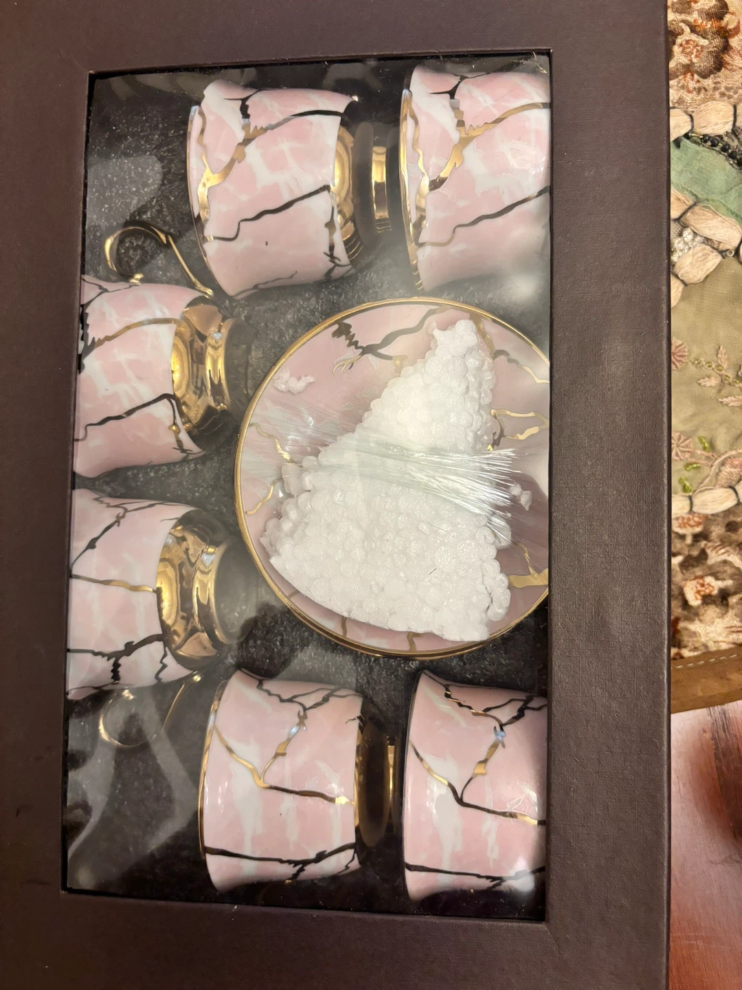 Set of 6 Pink Marble Design Coffee Cups and Saucers