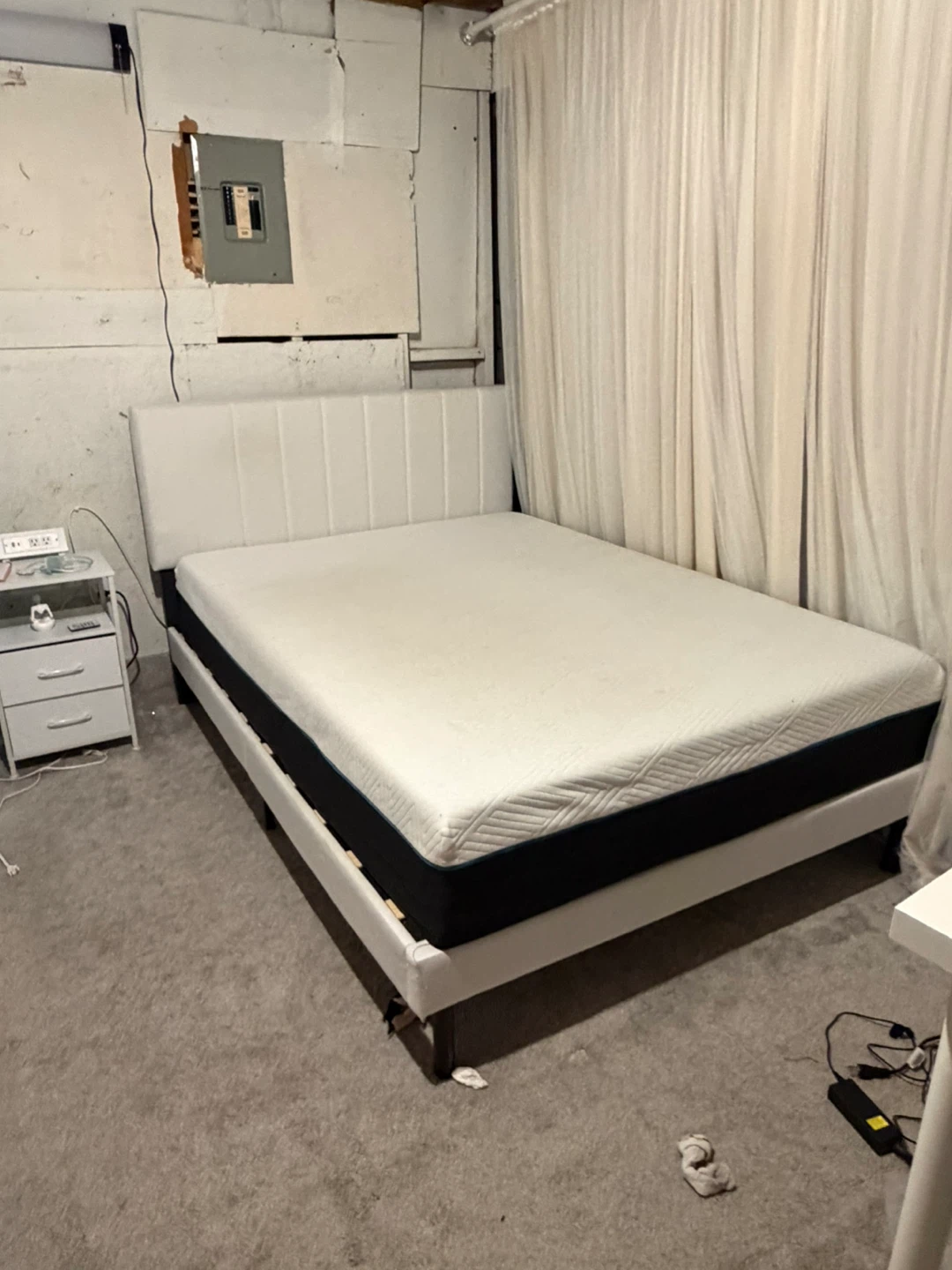 White upholstered bed frame with mattress - photo 4