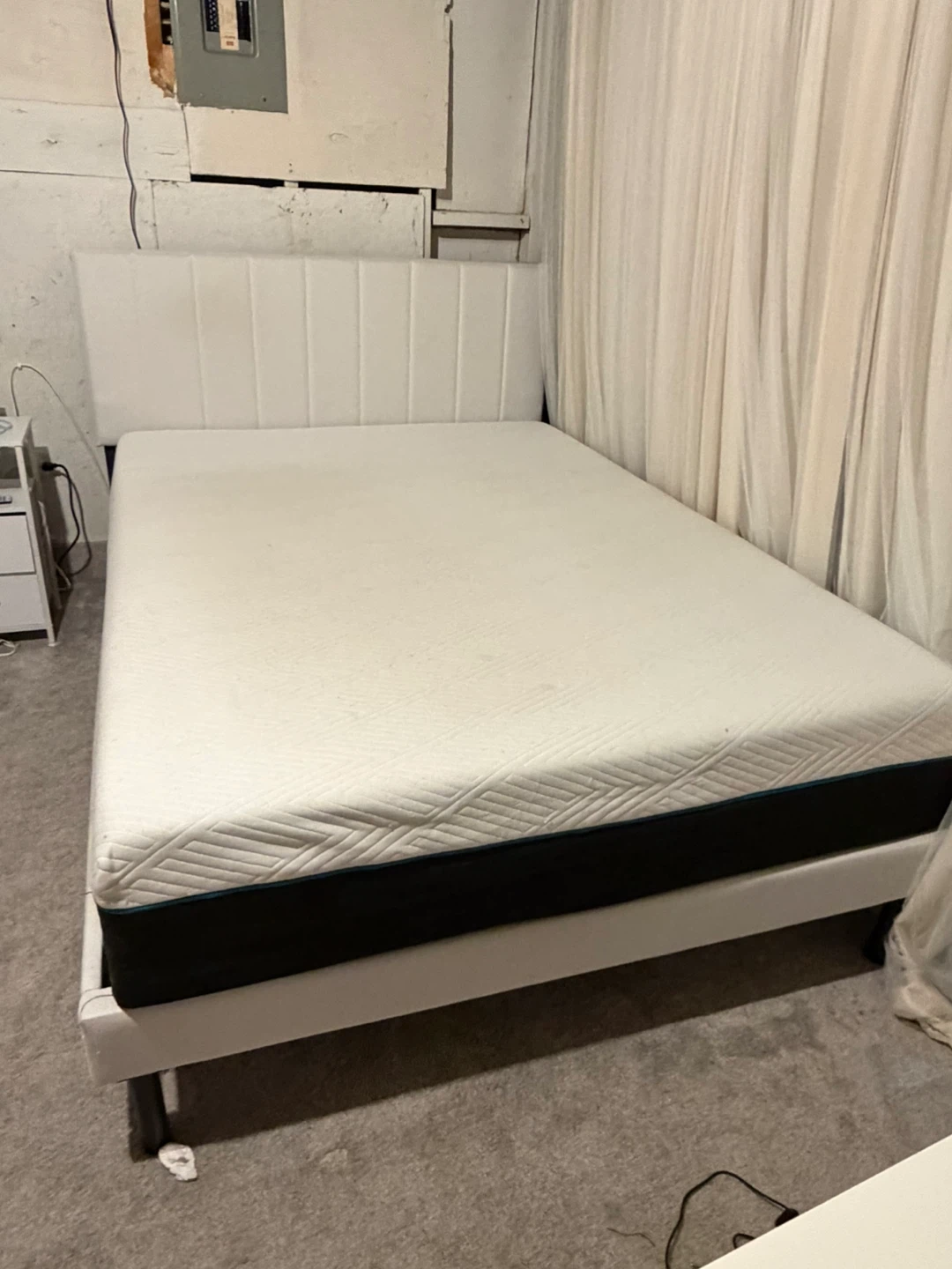 White upholstered bed frame with mattress - photo 3