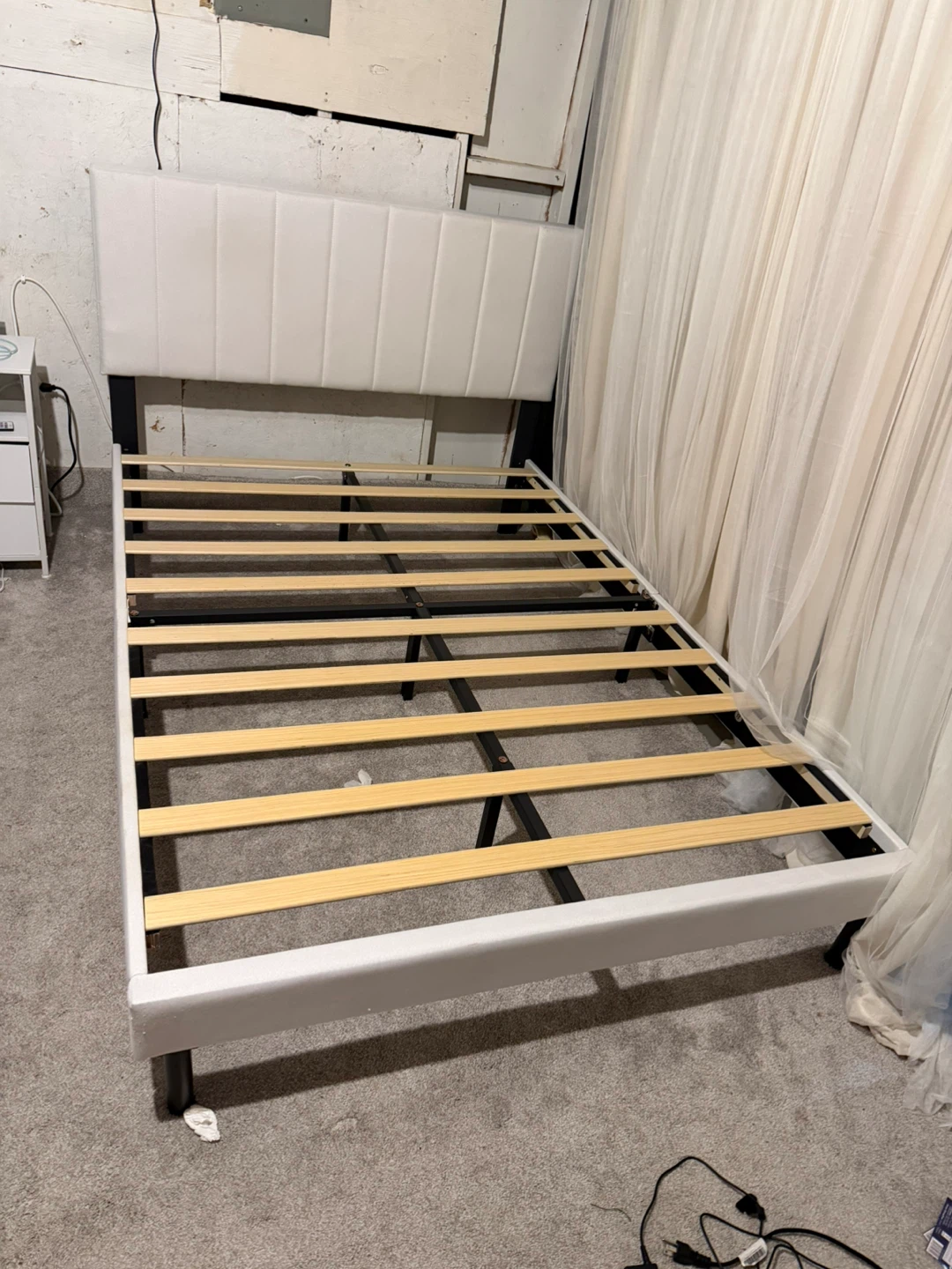 White upholstered bed frame with mattress - photo 2