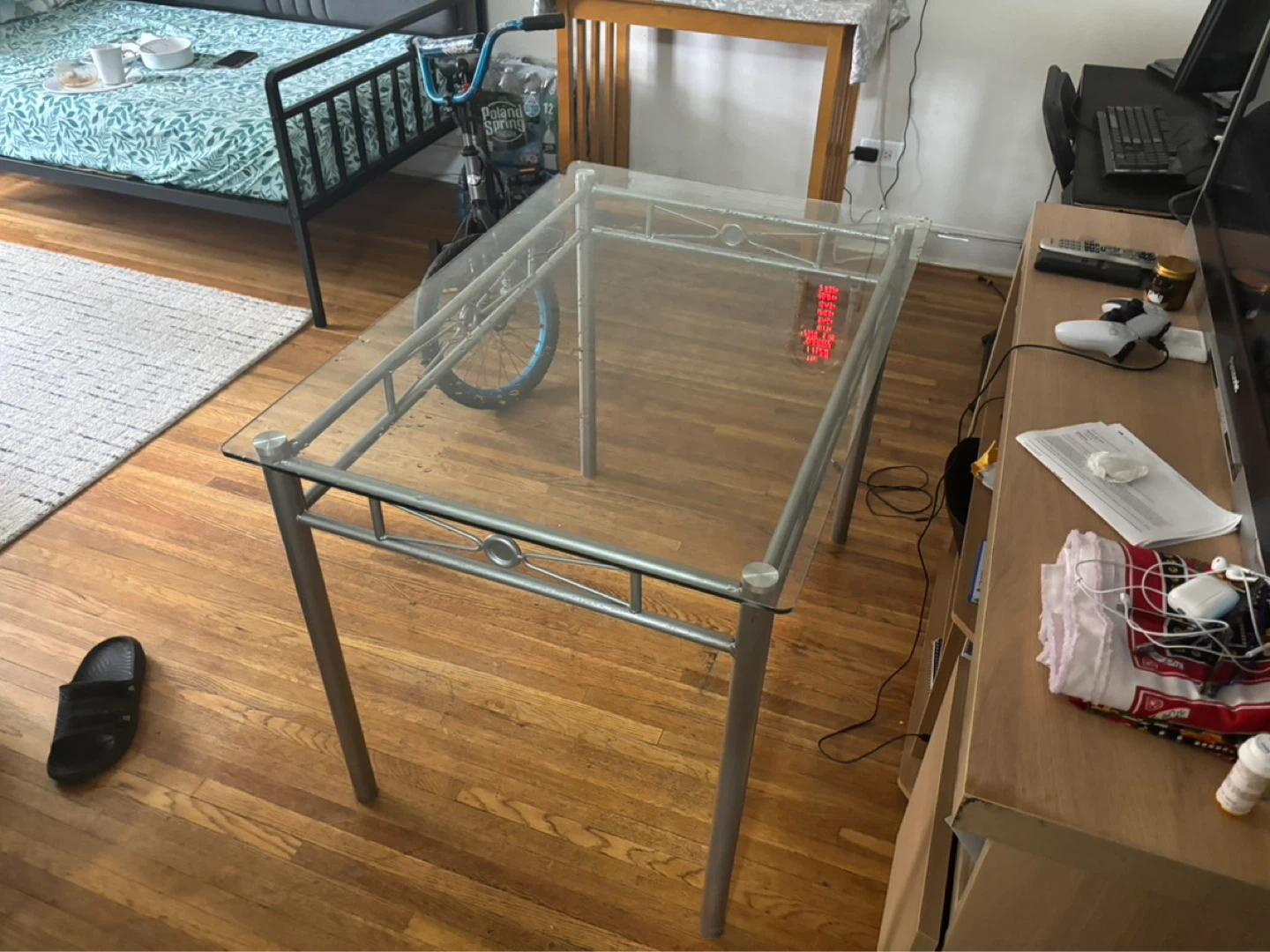 Glass Top Dining Table with Silver Frame