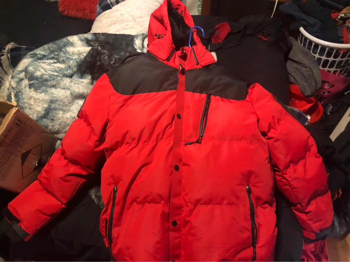 Red Puffer Jacket with Black Accents