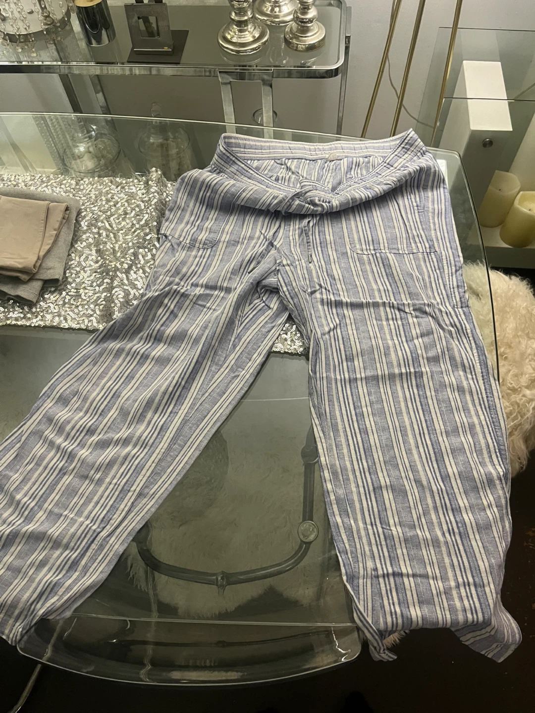 GAP Blue Striped Linen Pants - XL