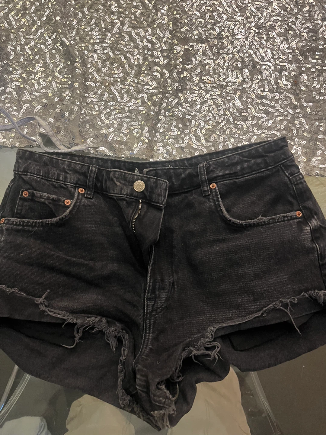 Black Denim Cutoff Shorts - photo 2