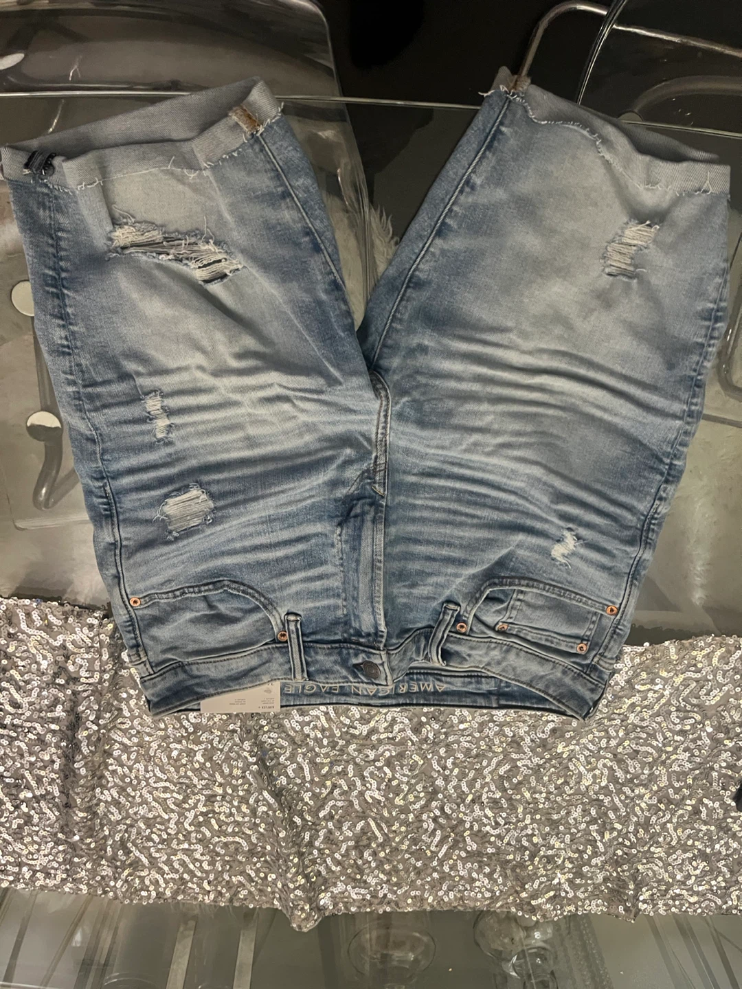 American Eagle Airflex+ Ripped Jean Shorts