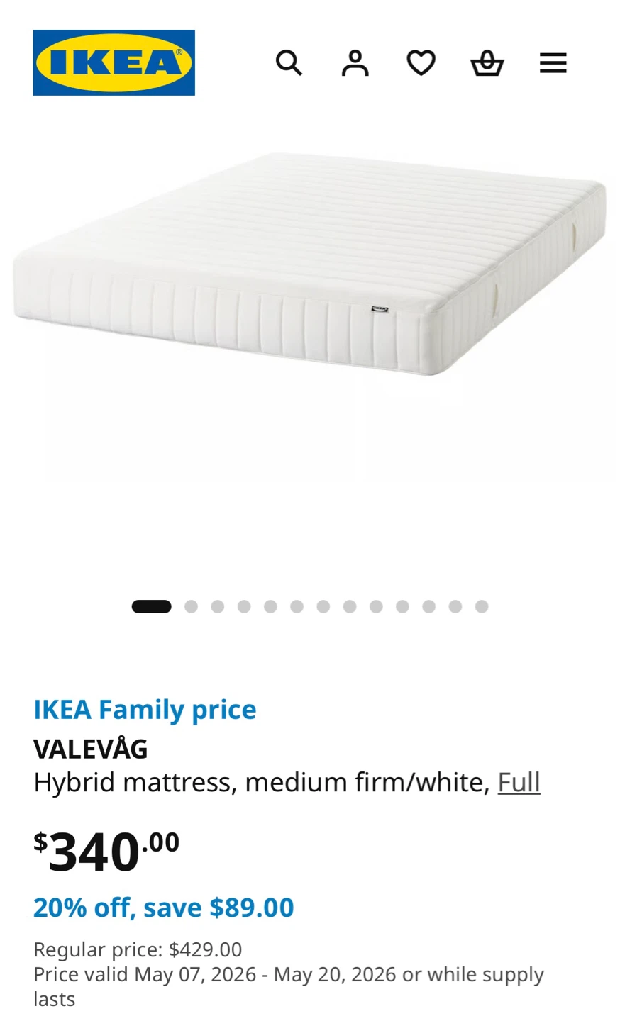 IKEA VALEVÅG Hybrid Mattress - Medium Firm, White