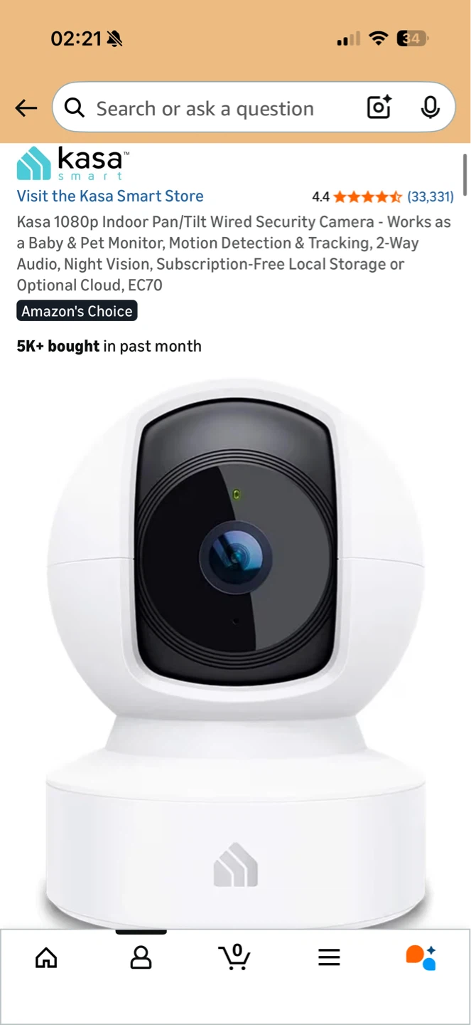 Kasa 1080p Indoor Pan/Tilt Wired Security Camera EC70
