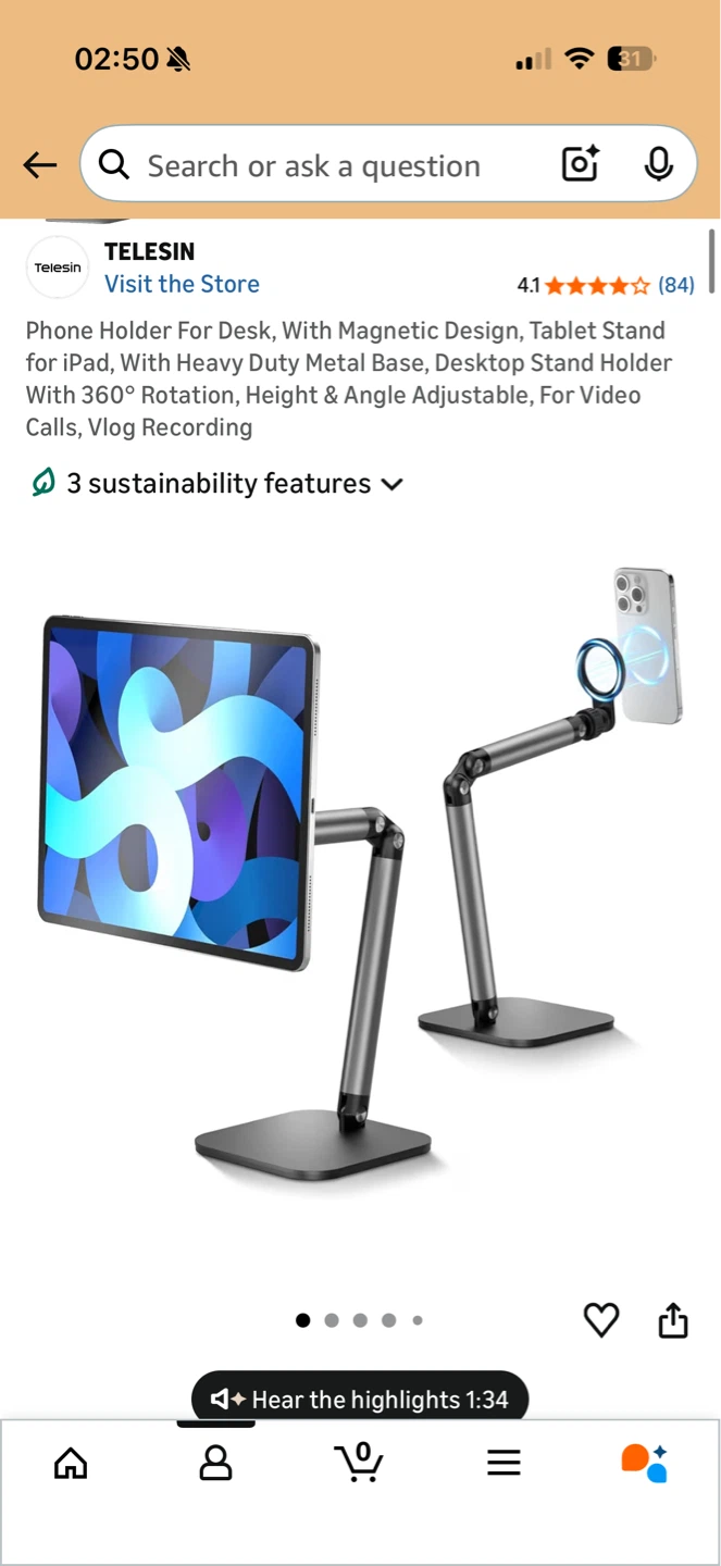 TELESIN Phone Holder for Desk - Magnetic Tablet Stand