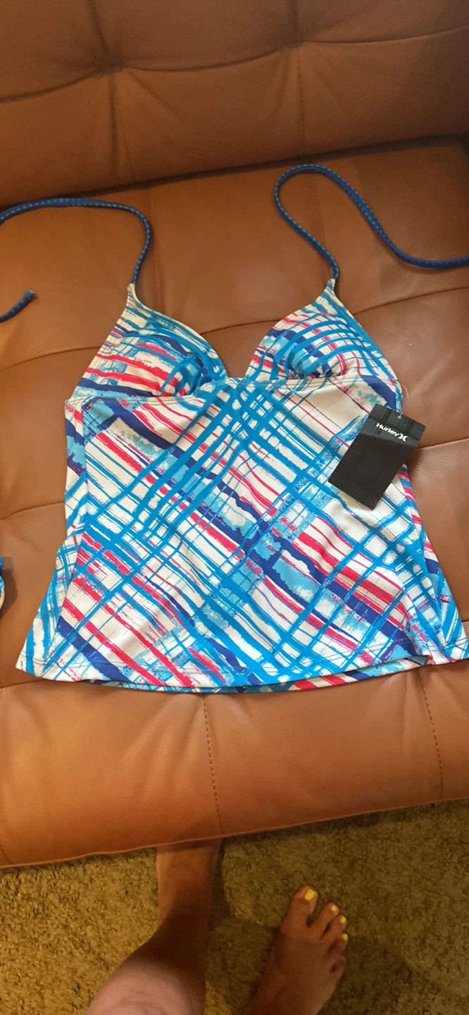 Hurley Tankini Swimsuit - Blue/White/Red Plaid - photo 2