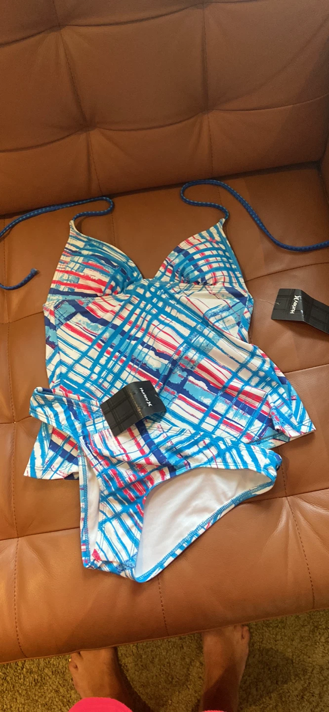 Hurley Tankini Swimsuit - Blue/White/Red Plaid