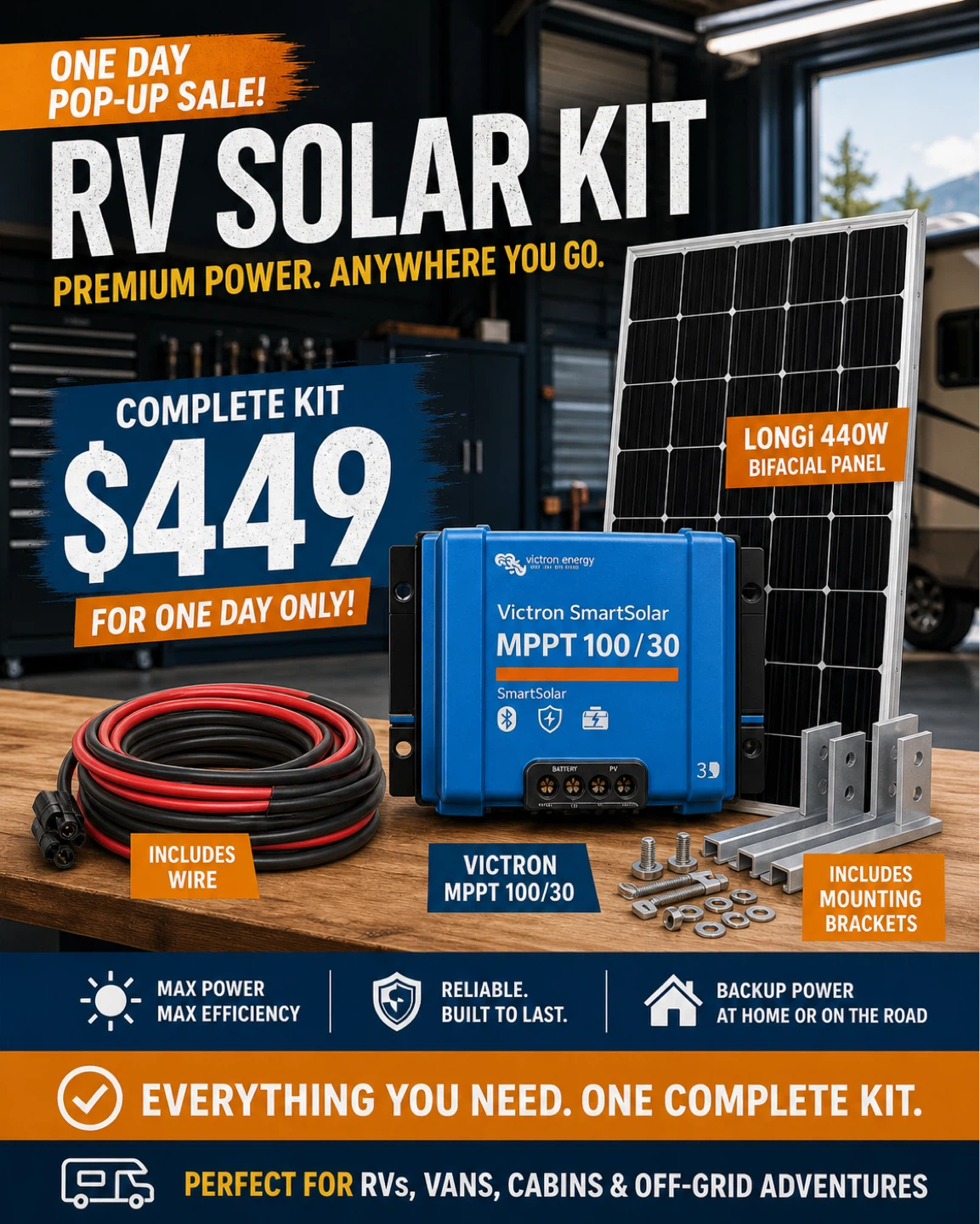 Victron Energy RV Solar Kit with LONGI 440W Bifacial Panel