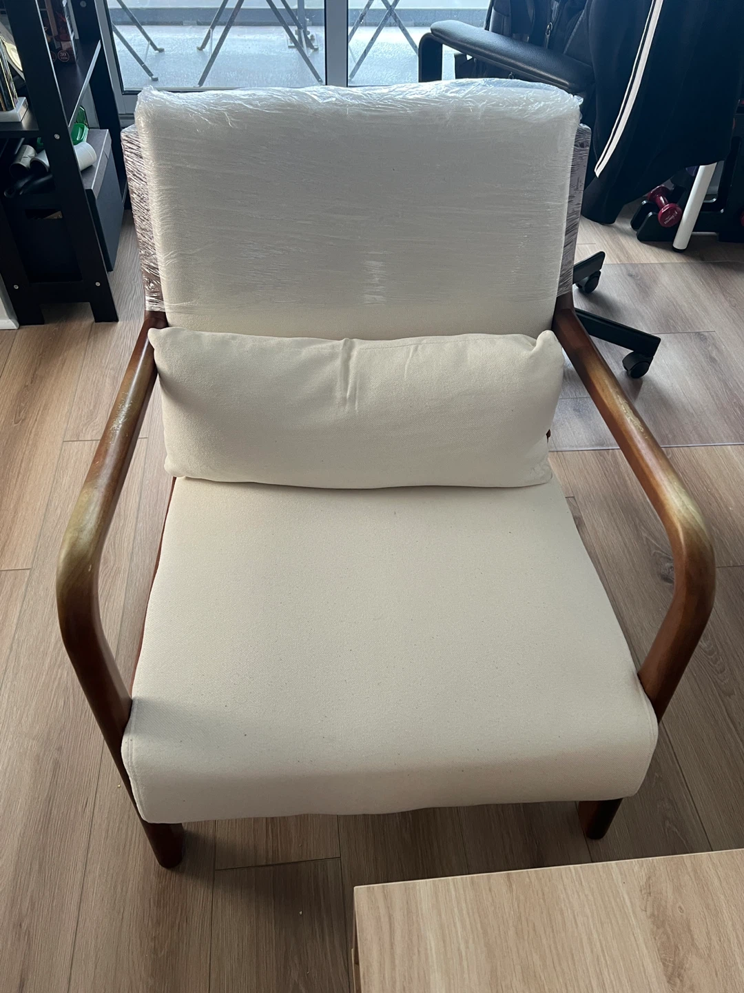 Ivory linen blend Accent Chair with Wood Frame