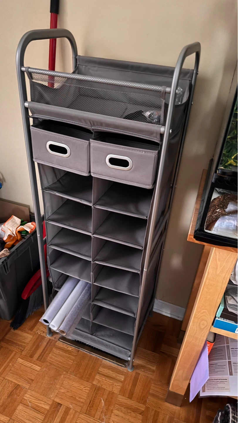 Grey 10-Shelf Storage Organizer with Drawers
