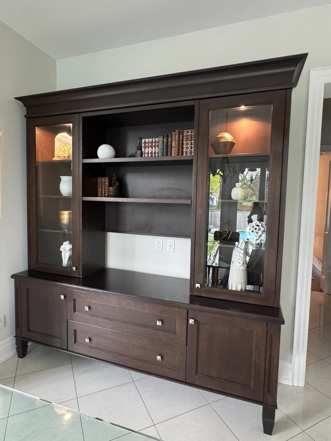 Dark Wood Display Cabinet with Glass Doors