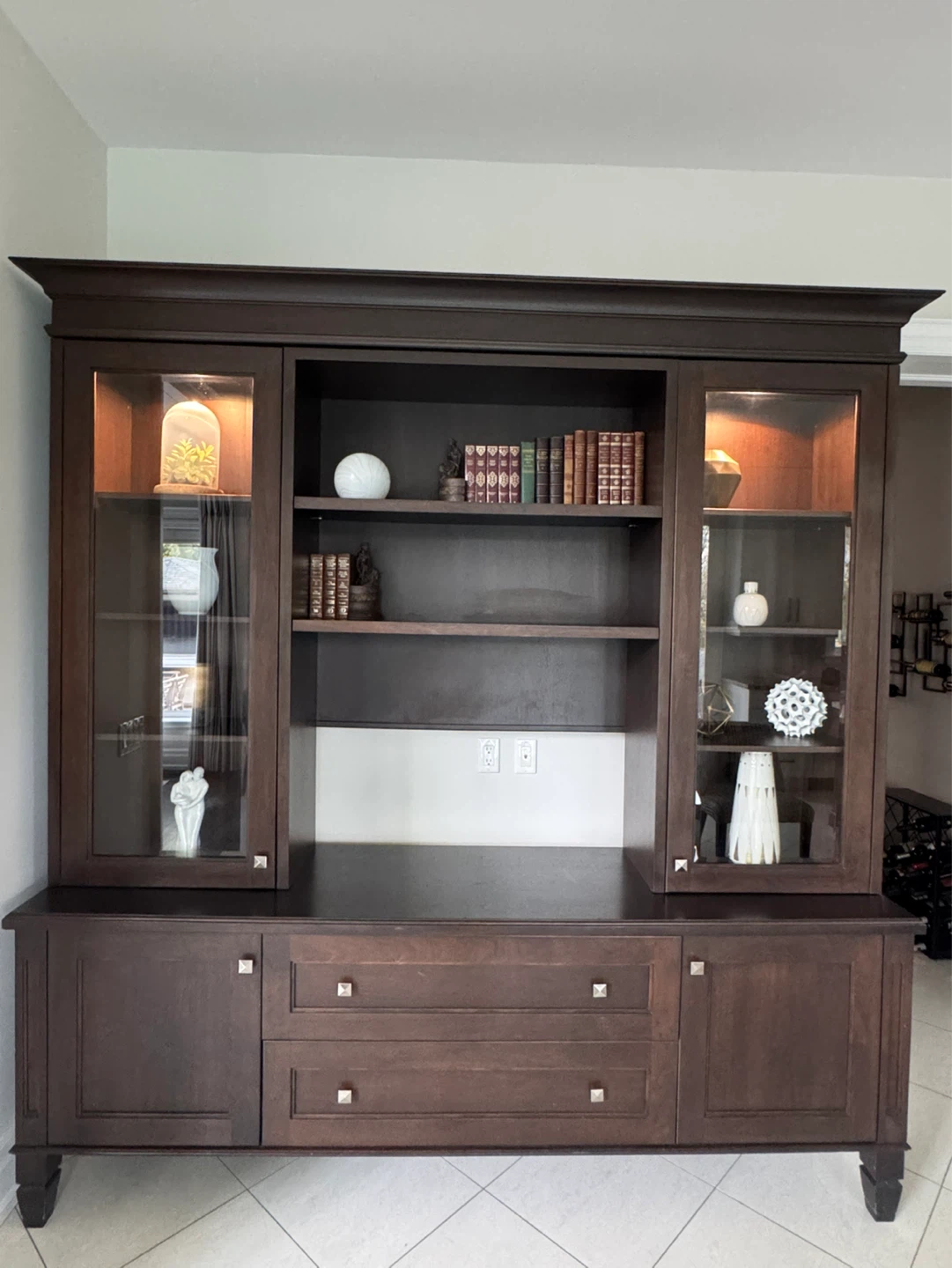 Dark Wood Display Cabinet with Glass Doors - photo 2