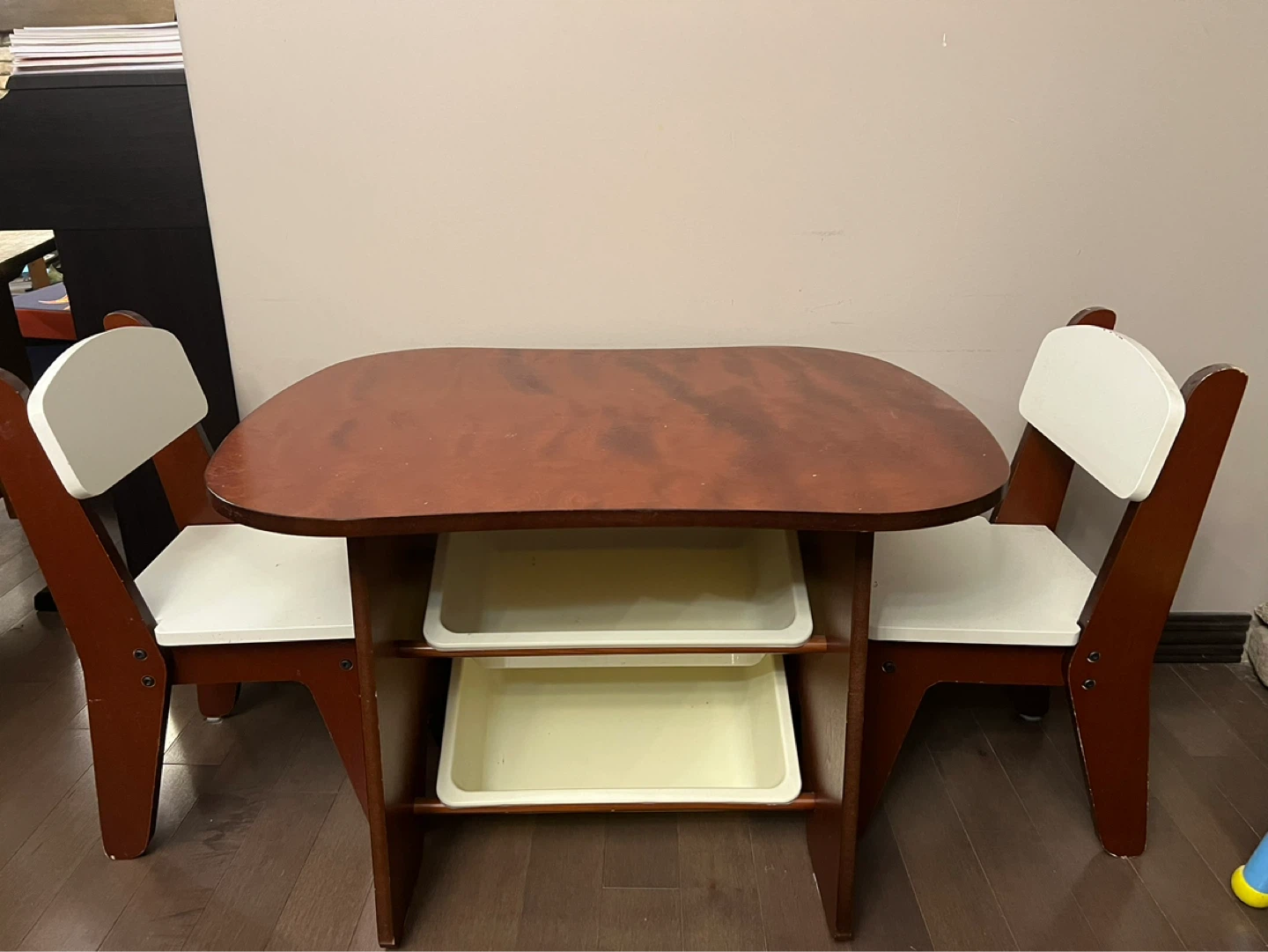 Kids Wooden Table and Chairs Set with Storage