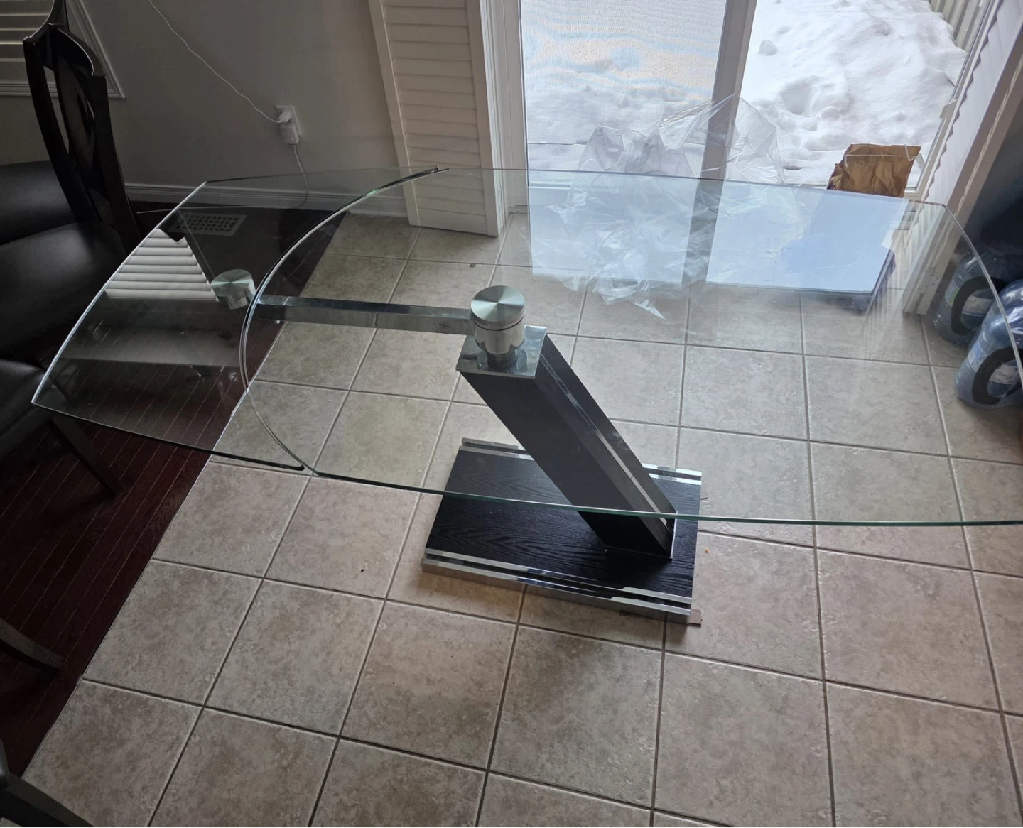 Glass Dining Table with Black Base