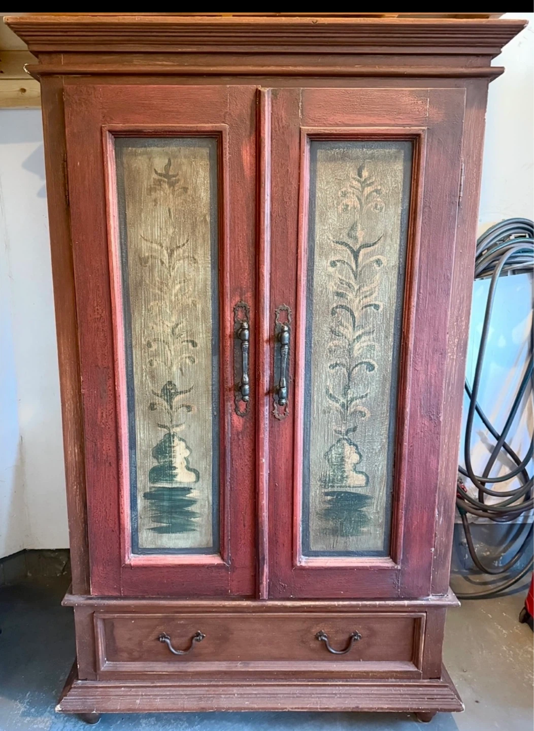Rustic Vintage Armoire Cabinet with Decorative Panels