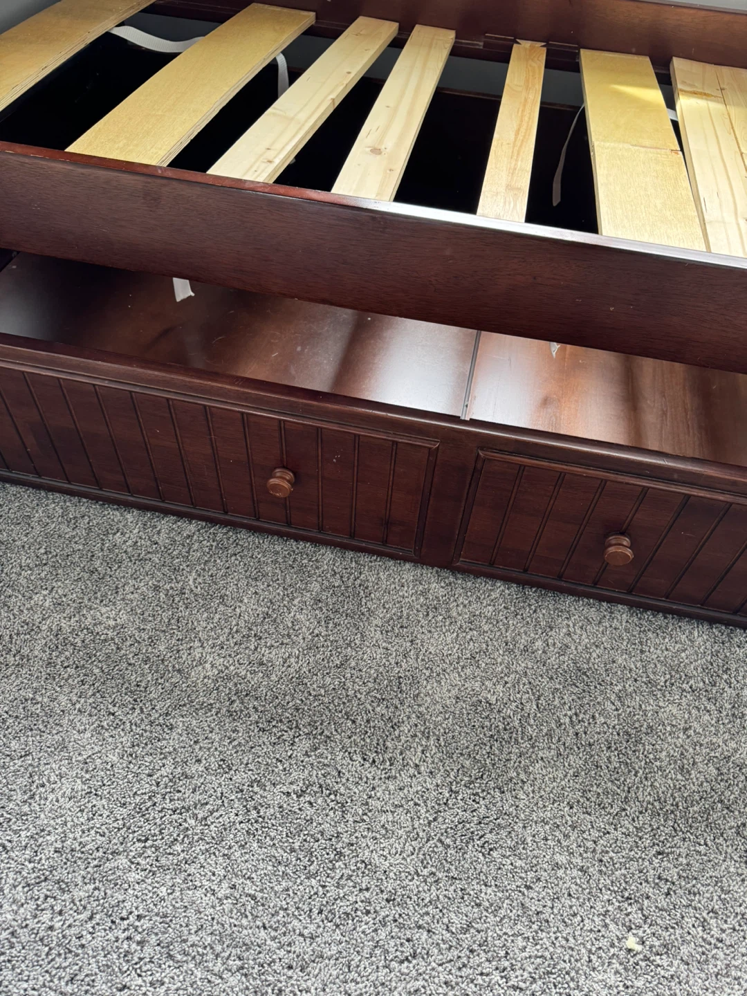 Dark Wood Twin Bed Frame with Drawers - photo 2