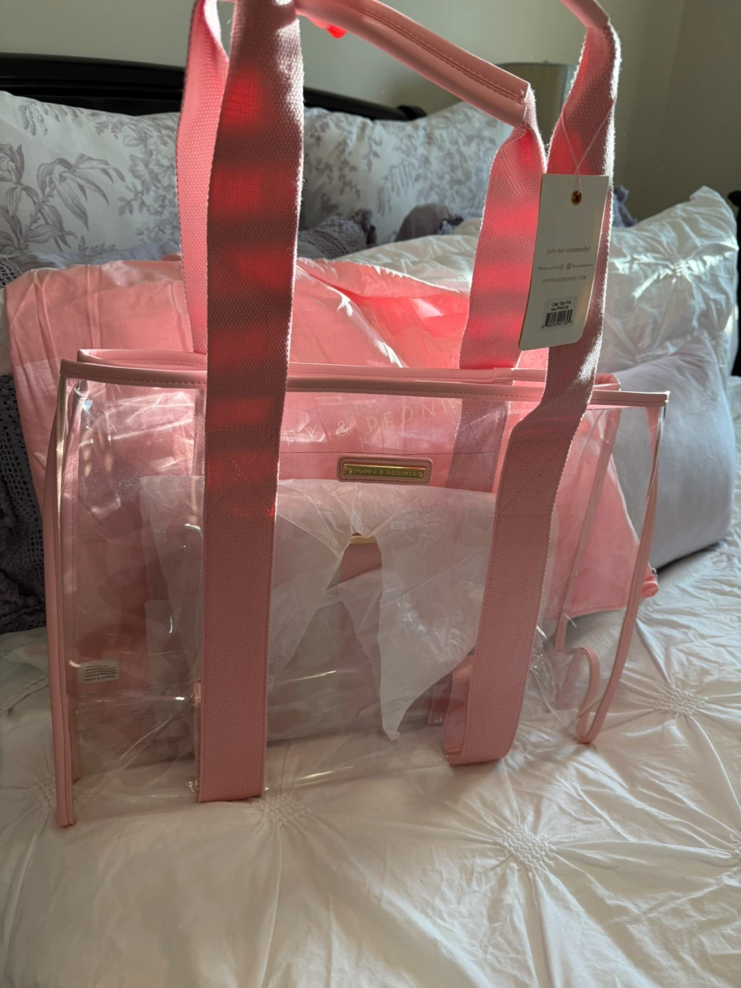 Poppy & Peonies Pink Clear Tote Bag with Pouch - photo 2