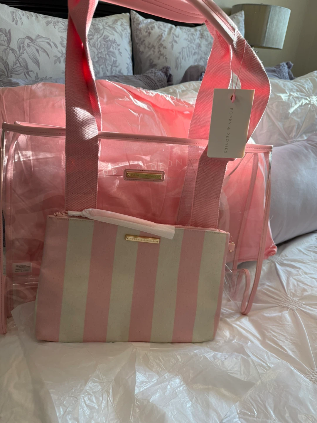 Poppy & Peonies Pink Clear Tote Bag with Pouch - photo 3