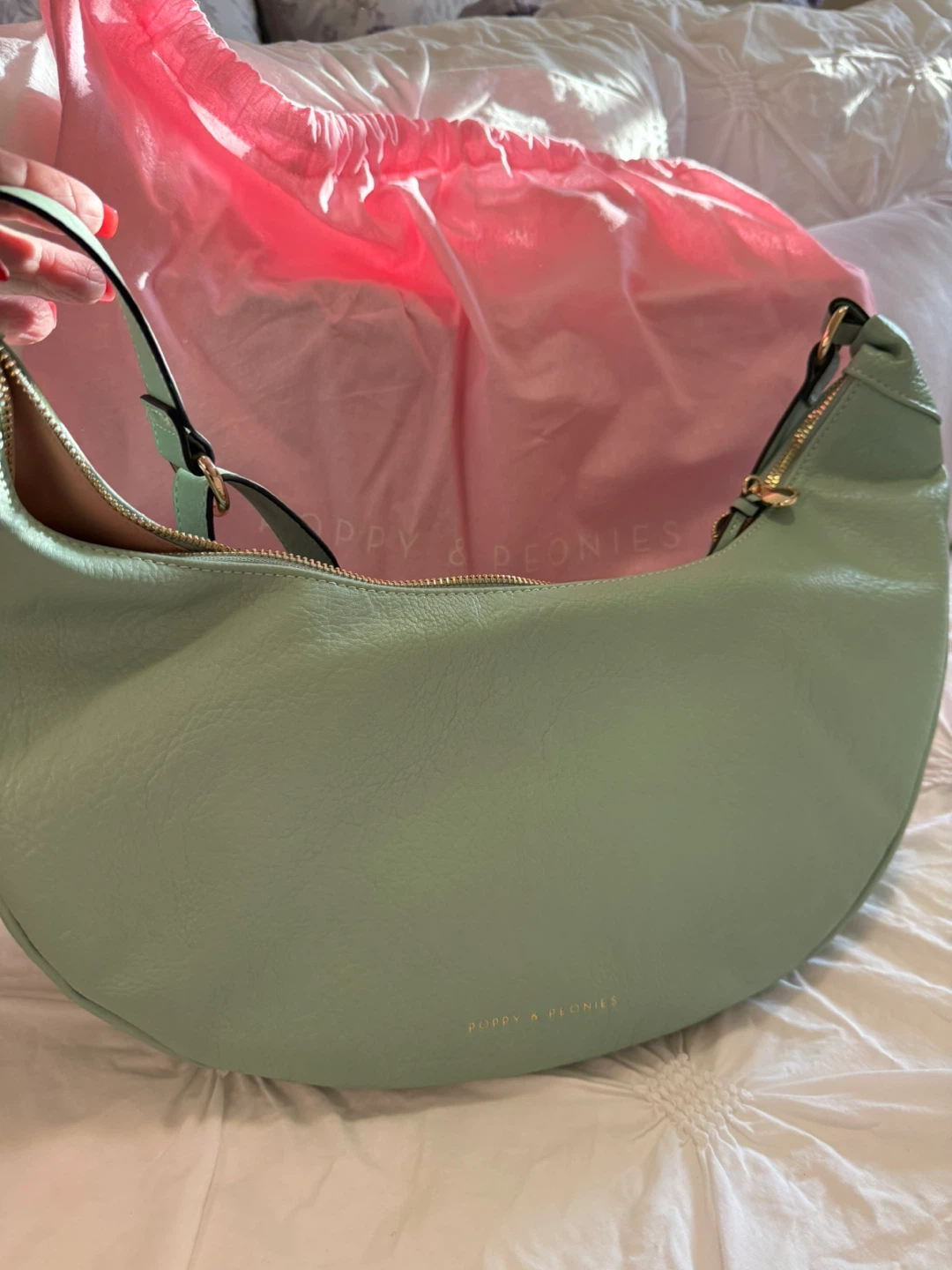 Poppy & Peonies Mint Green Crescent Shoulder Bag - photo 4