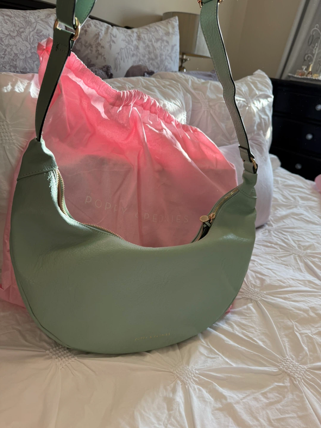Poppy & Peonies Mint Green Crescent Shoulder Bag - photo 2