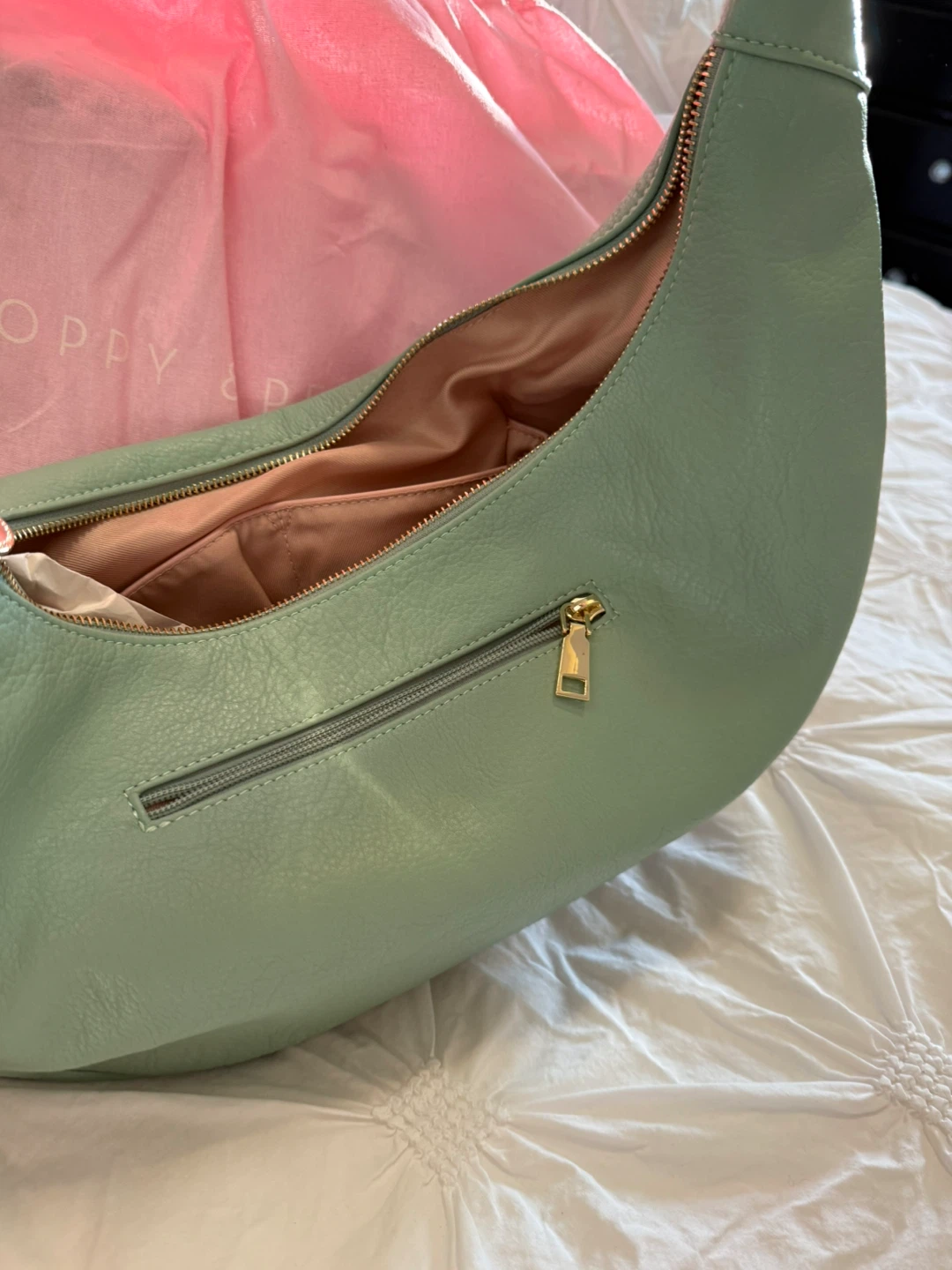 Poppy & Peonies Mint Green Crescent Shoulder Bag - photo 3