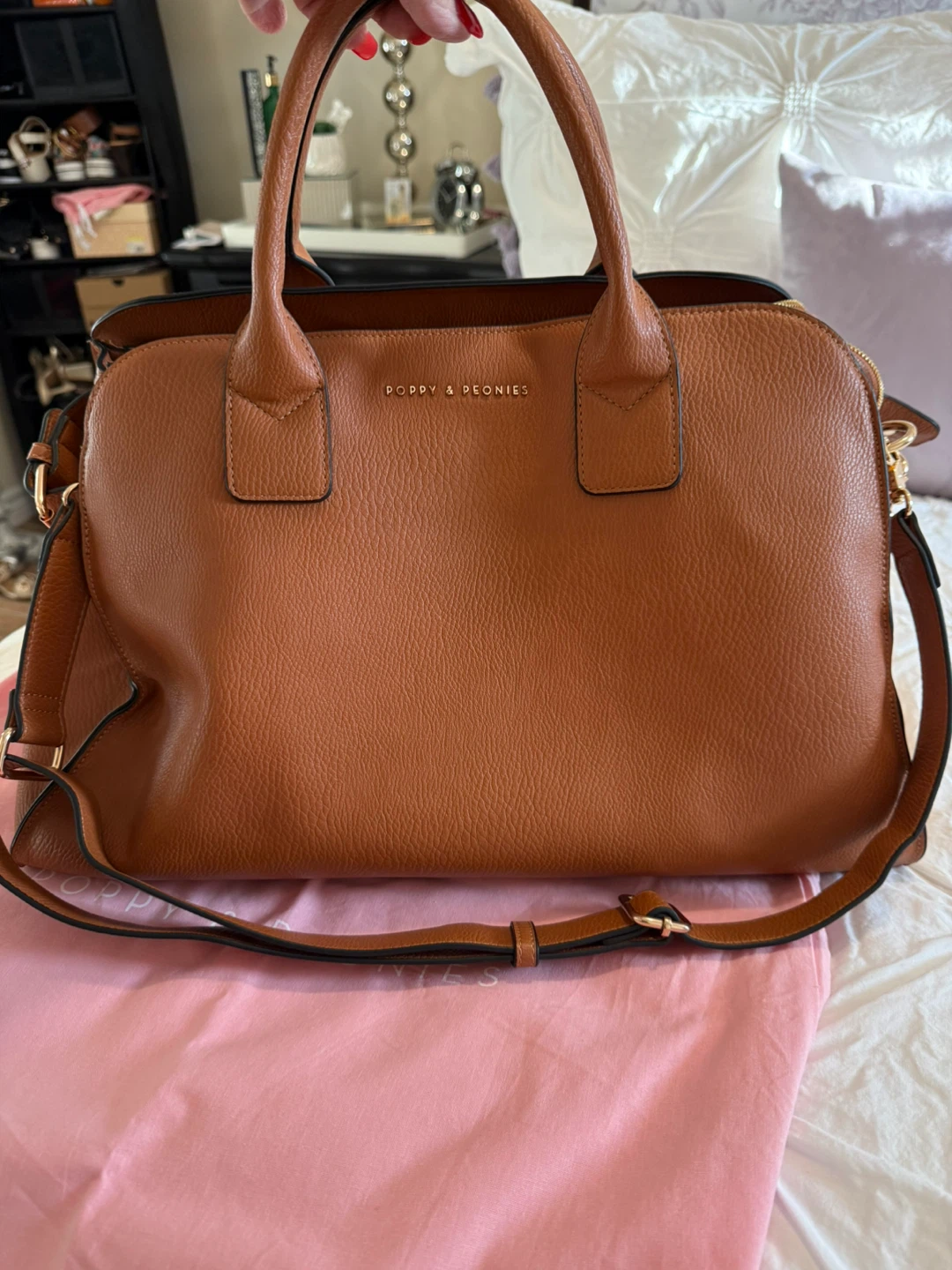 Poppy & Peonies Brown Faux Leather Tote Bag - photo 5