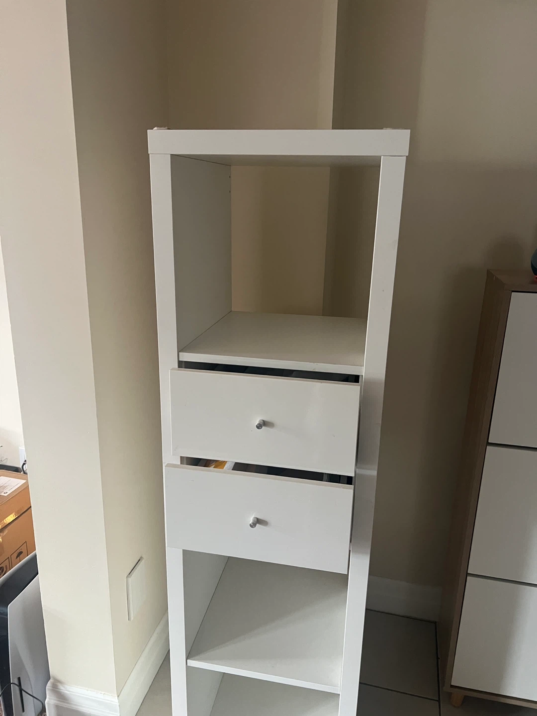 White IKEA Kallax Shelf Unit with 2 Drawers and table - photo 3